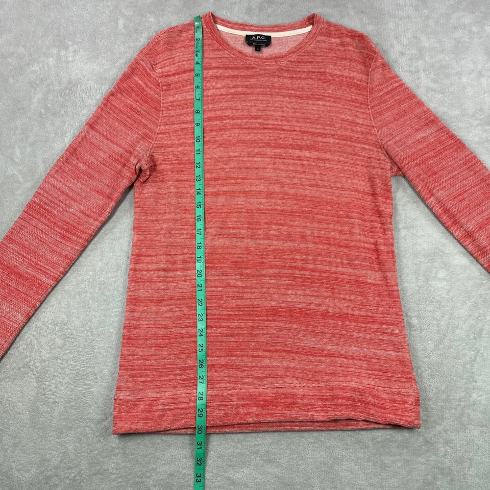 A.P.C. Long Sleeve Shirt Mens Large Red White Space Dye Melange Crew terry Cloth - Picture 7 of 10